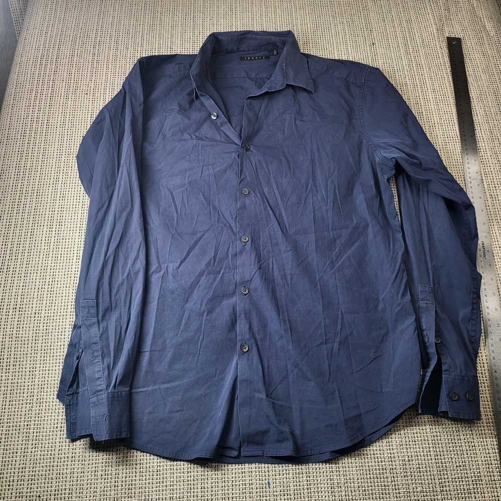 Theory Dress Shirt Mens Large Blue Solid Regular‎ Fit Long Sleeve Business